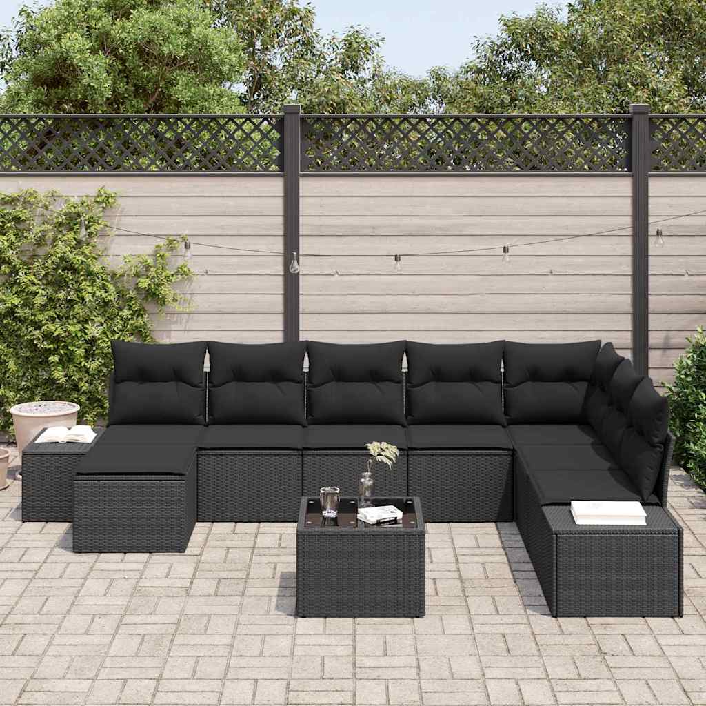Ensemble de canapé de jardin avec coussin 8 pcs Noir polyrotin - XIOS