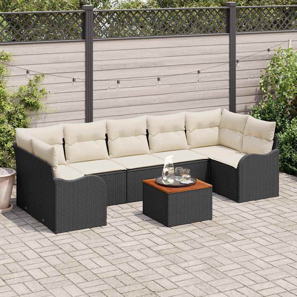 Ensemble de canapé de jardin 8 pcs Noir et Crème polyrotin - XIOS