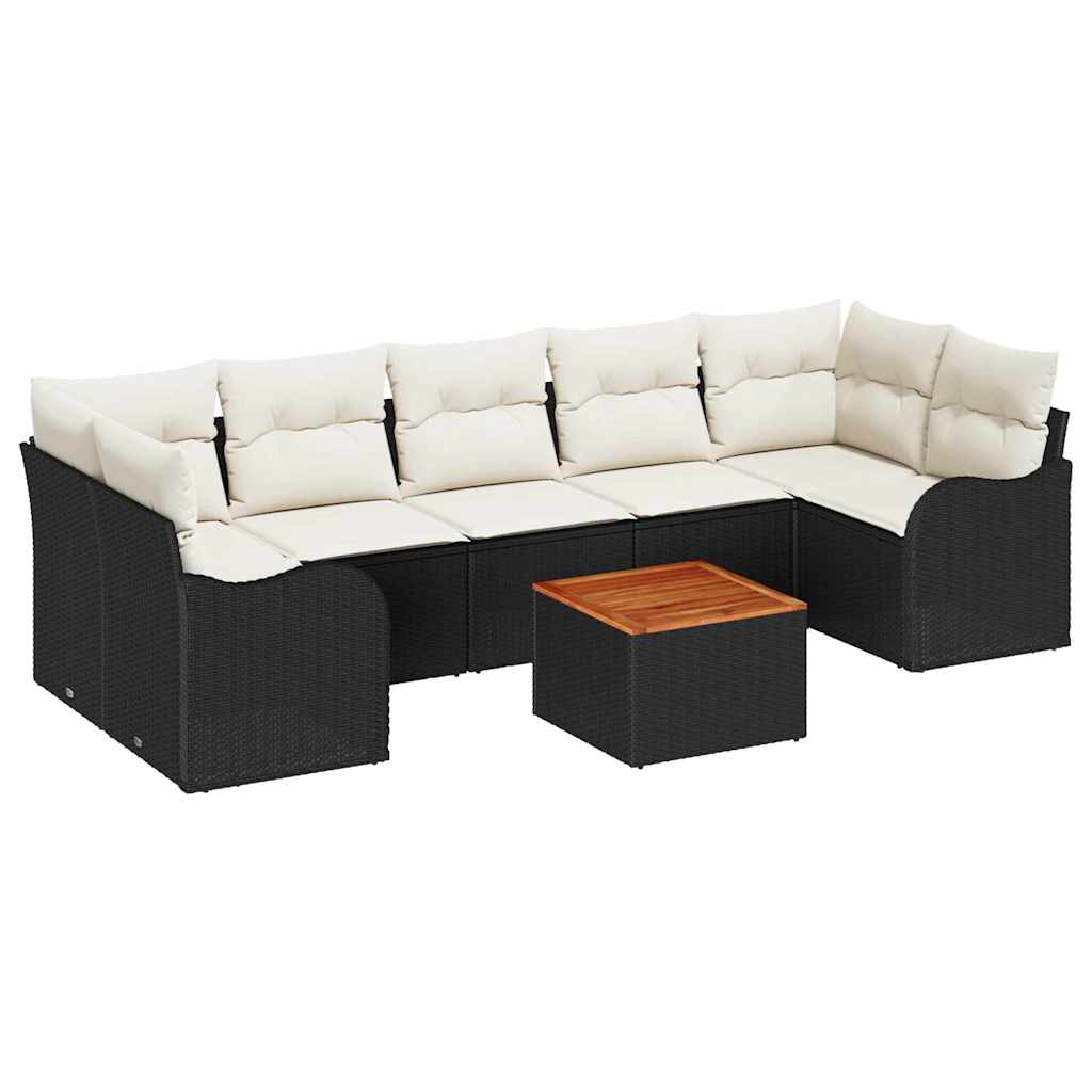 Ensemble de canapé de jardin 8 pcs Noir et Crème polyrotin - XIOS