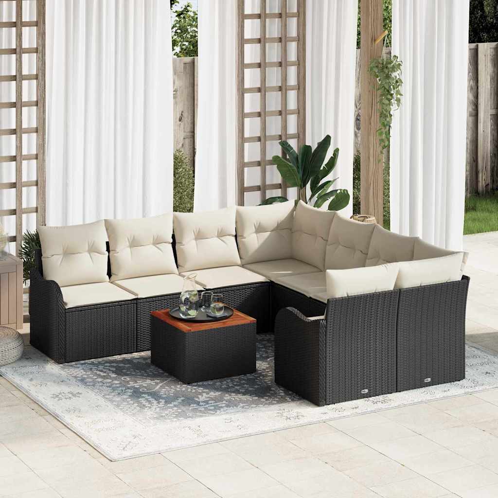 Ensemble de canapé de jardin 9 pcs Noir et Crème polyrotin - XIOS