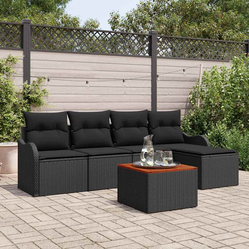Ensemble de canapé de jardin avec stockage 6 pcs Noir polyrotin - XIOS