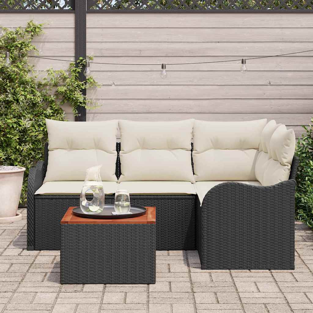 Ensemble de canapé de jardin 5 pc Noir et Crème polyrotin