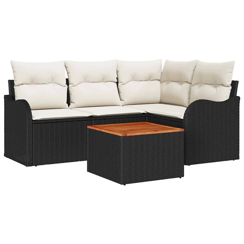 Ensemble de canapé de jardin 5 pc Noir et Crème polyrotin