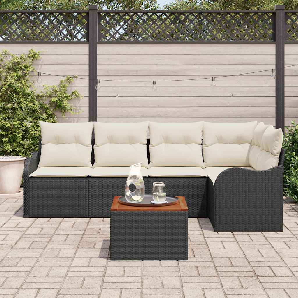 Ensemble de canapé de jardin 6 pcs Noir et Crème polyrotin - XIOS