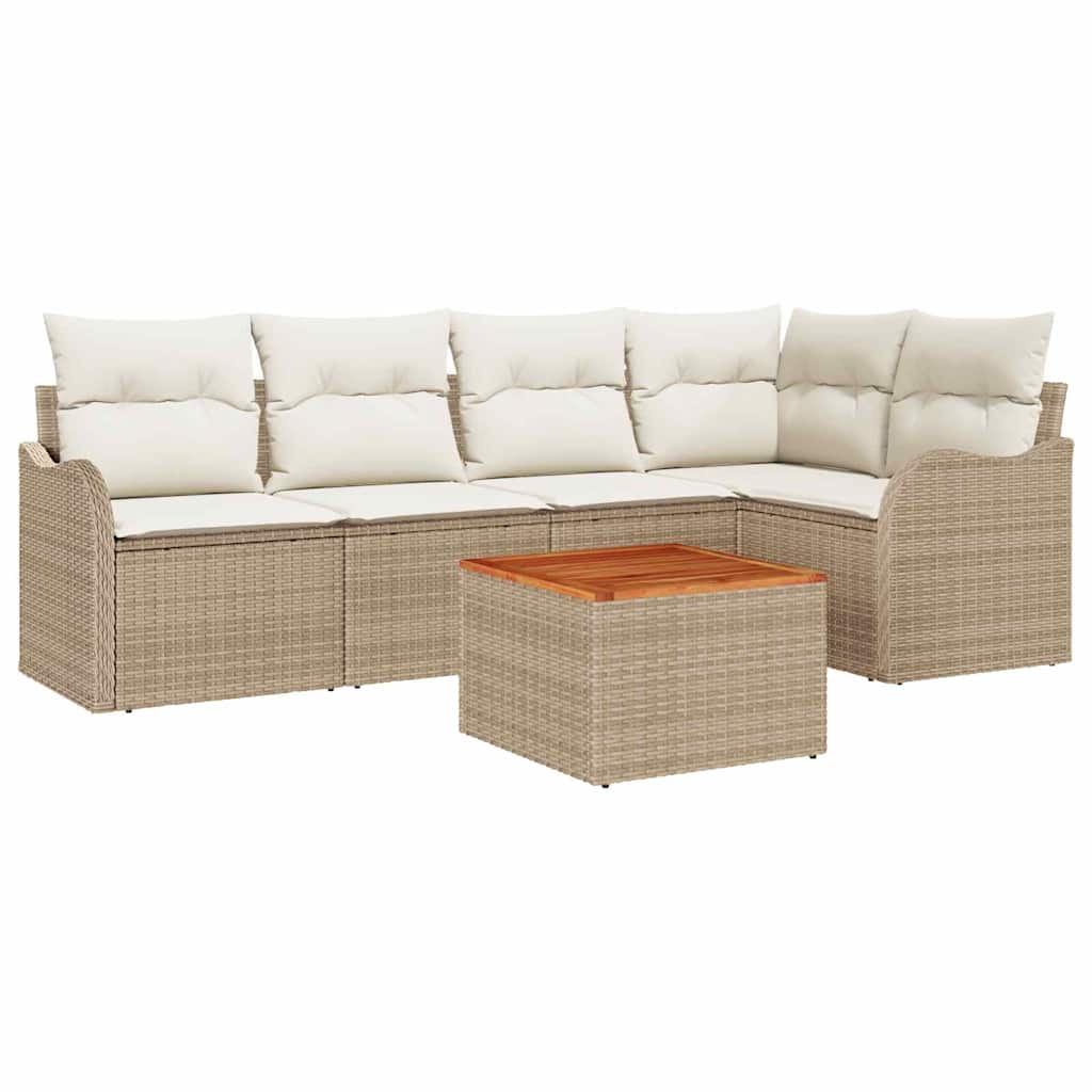Ensemble de canapé de jardin 6 pc Beige et crème polyrotin