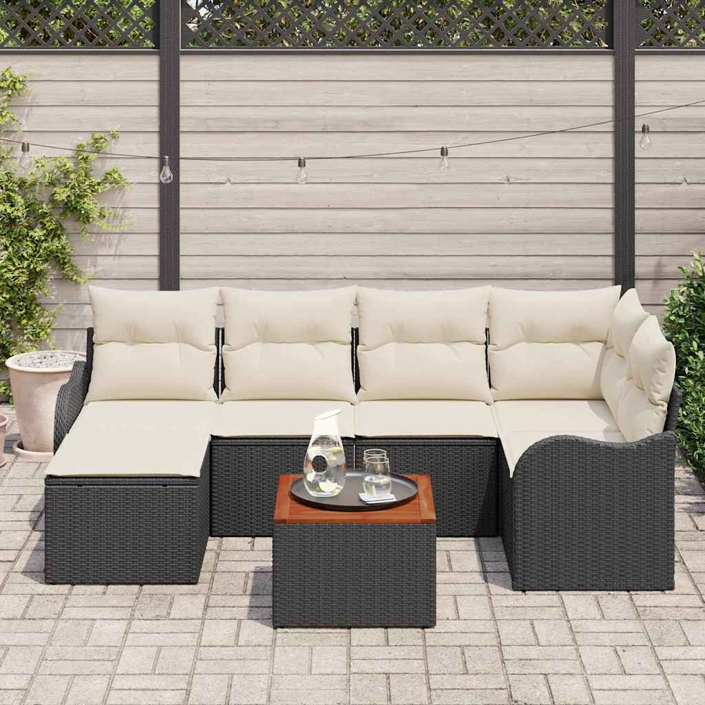 Ensemble de canapé de jardin 7 pcs Noir et Crème polyrotin - XIOS