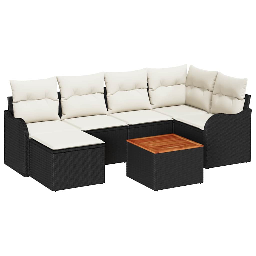 Ensemble de canapé de jardin 7 pcs Noir et Crème polyrotin - XIOS