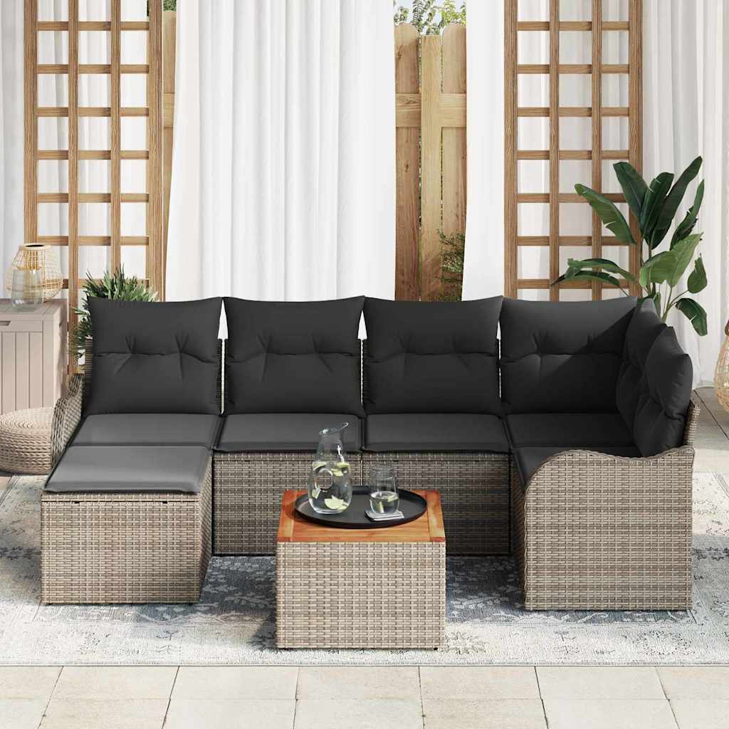 Ensemble de canapé de jardin 7 pc Gris polyrotin