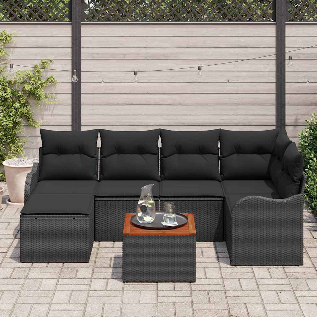 Ensemble de canapé de jardin avec stockage 7 pcs Noir polyrotin - XIOS