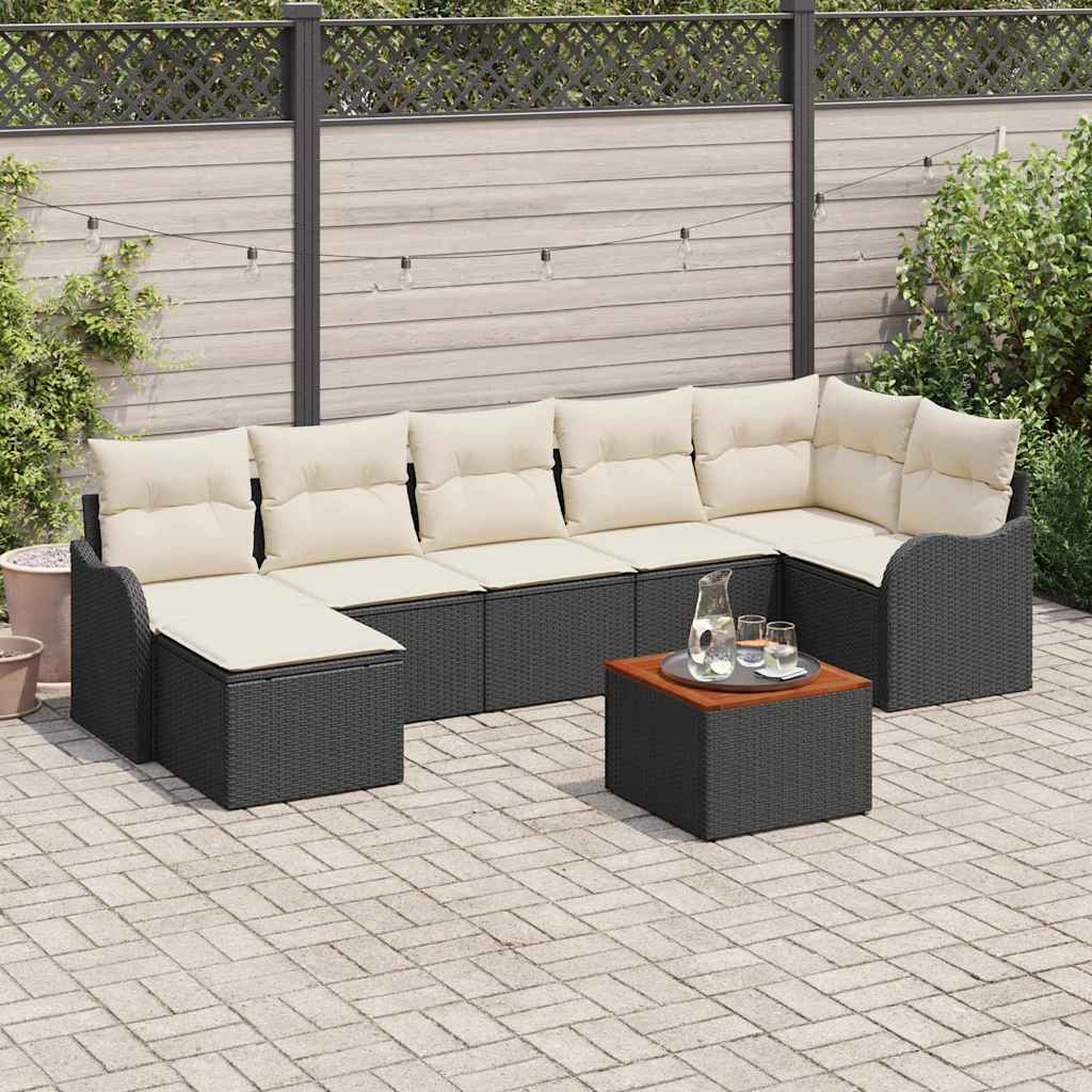 Ensemble de canapé de jardin 8 pc Noir et Crème polyrotin