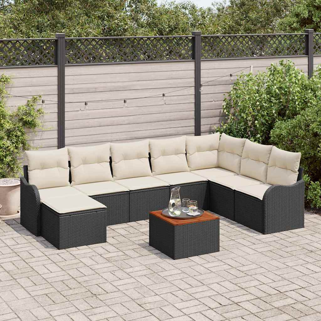 Ensemble de canapé de jardin 9 pc Noir et Crème polyrotin