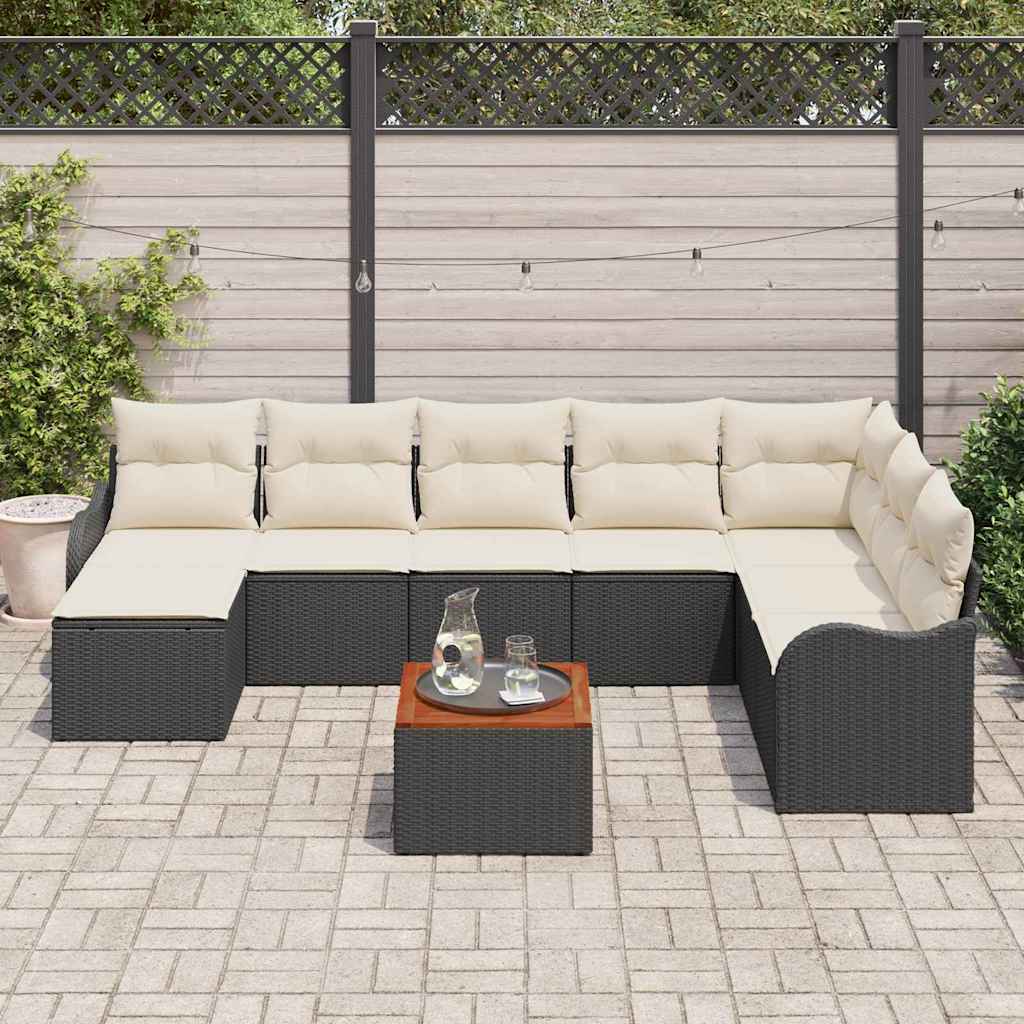 Ensemble de canapé de jardin 9 pc Noir et Crème polyrotin