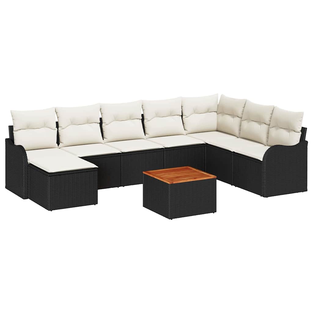 Ensemble de canapé de jardin 9 pc Noir et Crème polyrotin