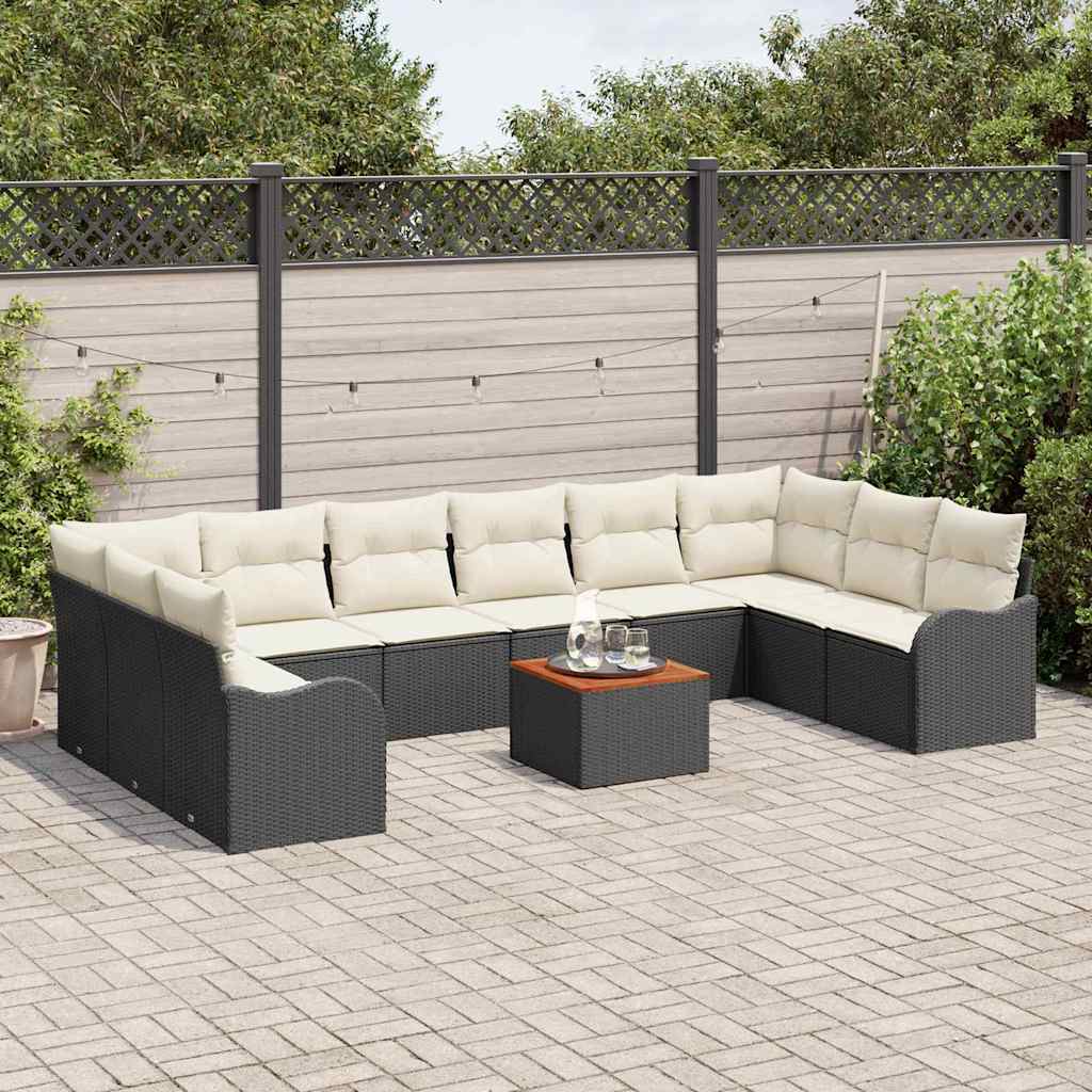 Ensemble de canapé de jardin 11 pcs Noir et Crème polyrotin - XIOS