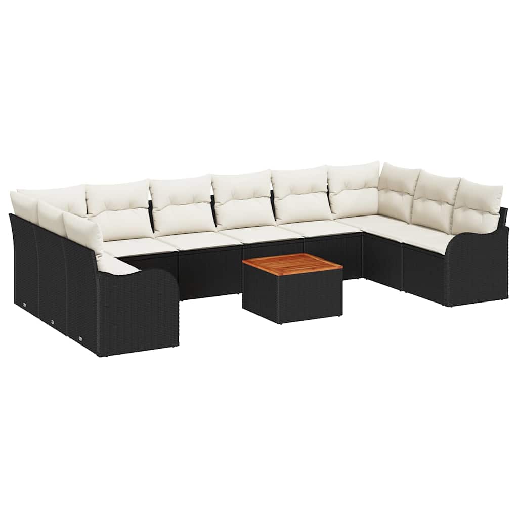 Ensemble de canapé de jardin 11 pcs Noir et Crème polyrotin - XIOS