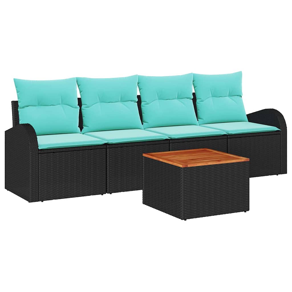 Ensemble de canapé de jardin 5 pcs Noir et turquoise polyrotin