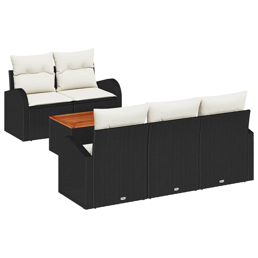 Ensemble de canapé de jardin 6 pcs Noir et Crème polyrotin - XIOS