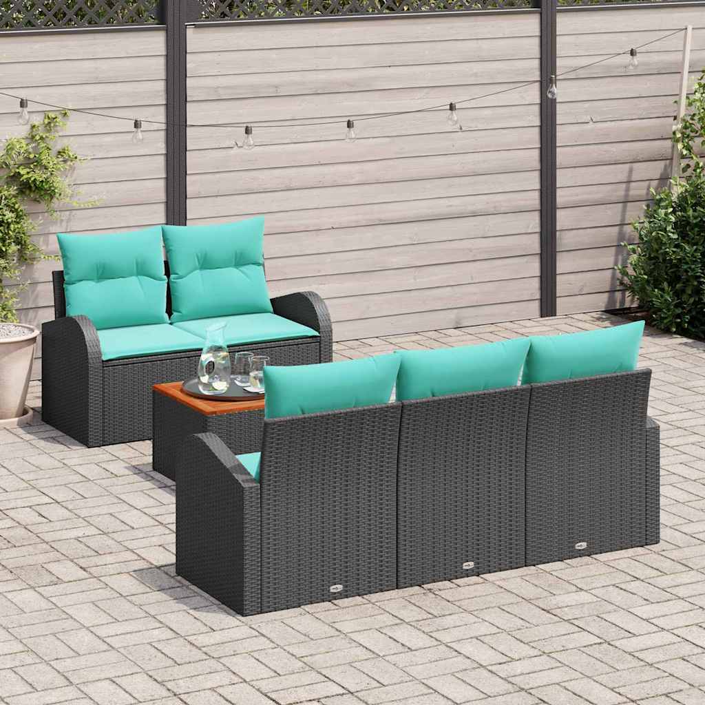 Ensemble de canapé de jardin 6 pcs Noir et turquoise polyrotin