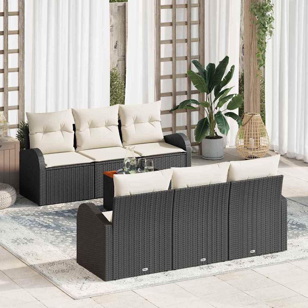 Ensemble de canapé de jardin 7 pcs Noir et Crème polyrotin - XIOS
