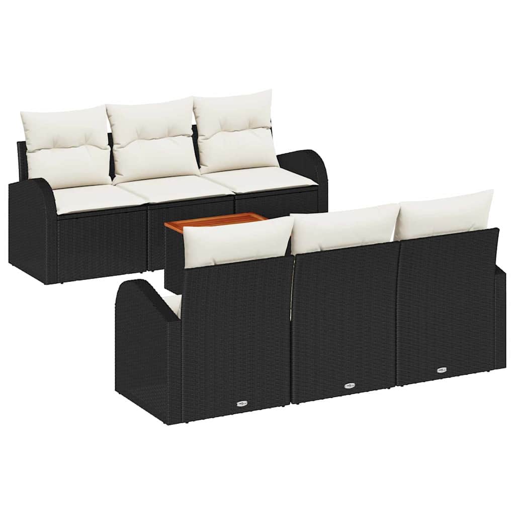 Ensemble de canapé de jardin 7 pcs Noir et Crème polyrotin - XIOS
