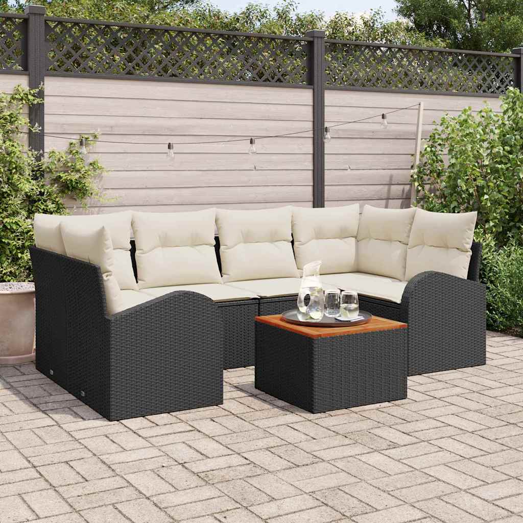 Ensemble de canapé de jardin 7 pcs Noir et Crème polyrotin - XIOS