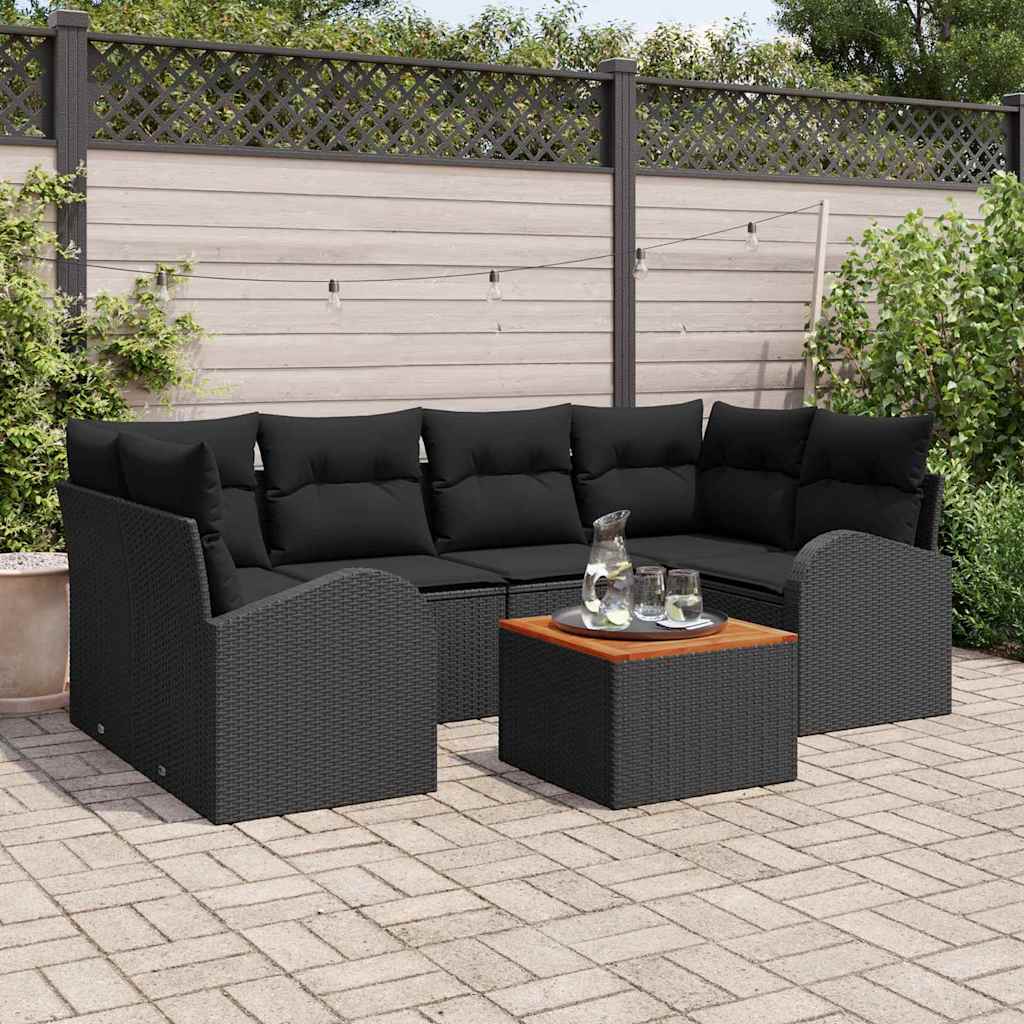 Ensemble de canapé de jardin avec stockage 7 pcs Noir polyrotin - XIOS