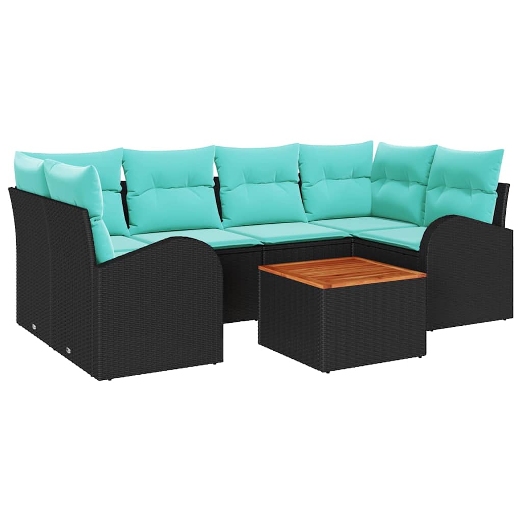 Ensemble de canapé de jardin 7 pcs Noir et turquoise polyrotin
