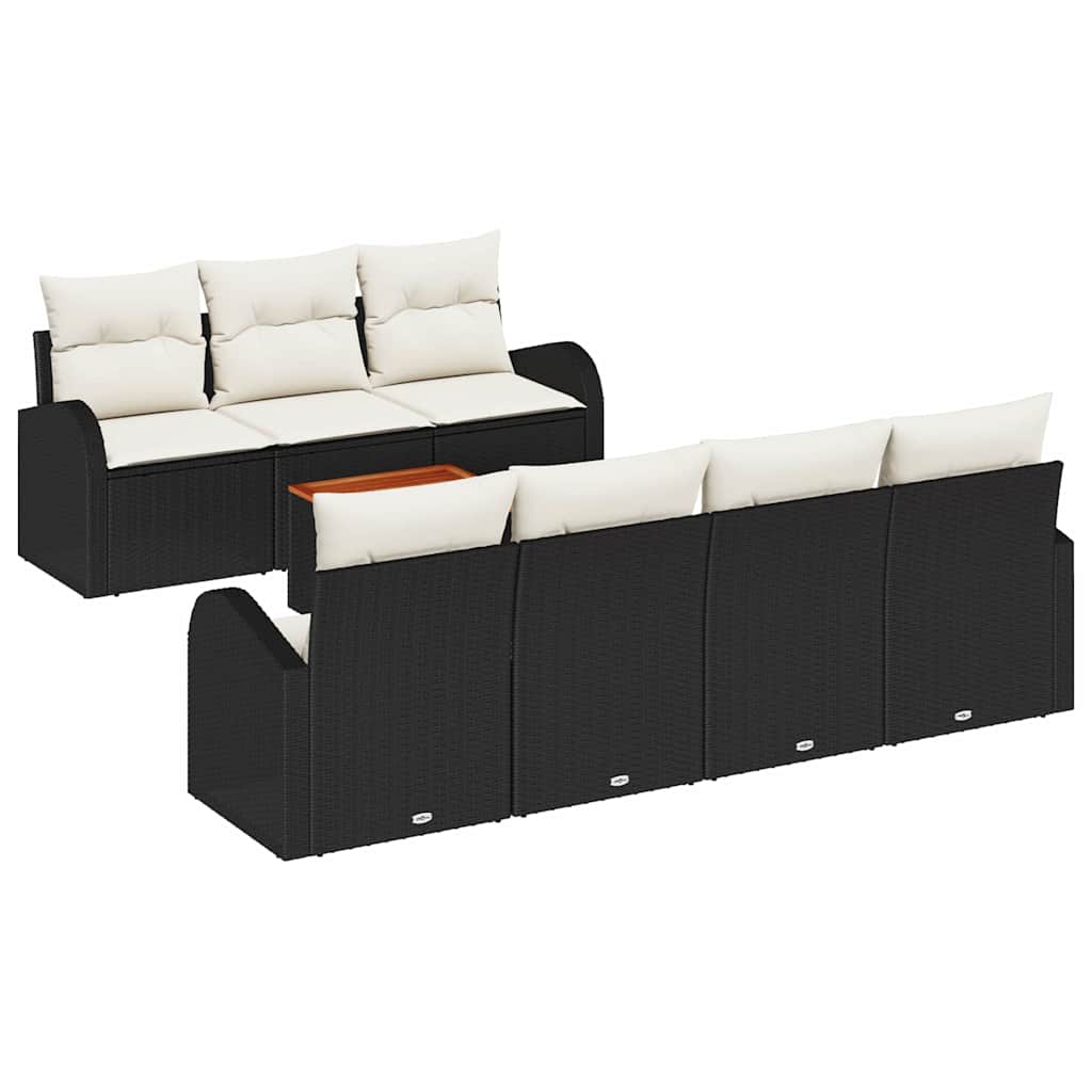 Ensemble de canapé de jardin 8 pcs Noir et Crème polyrotin - XIOS