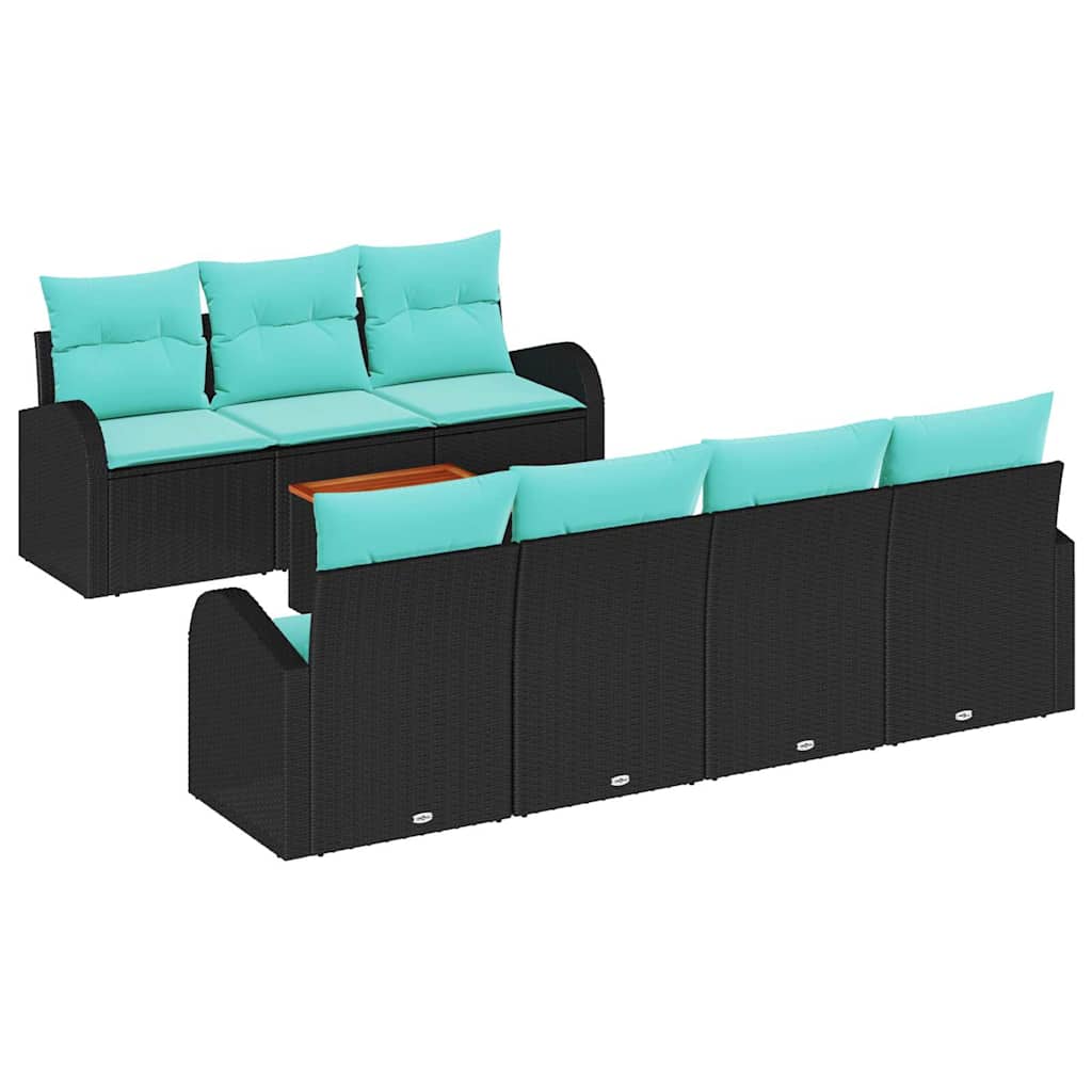 Ensemble de canapé de jardin 8 pcs Noir et turquoise polyrotin