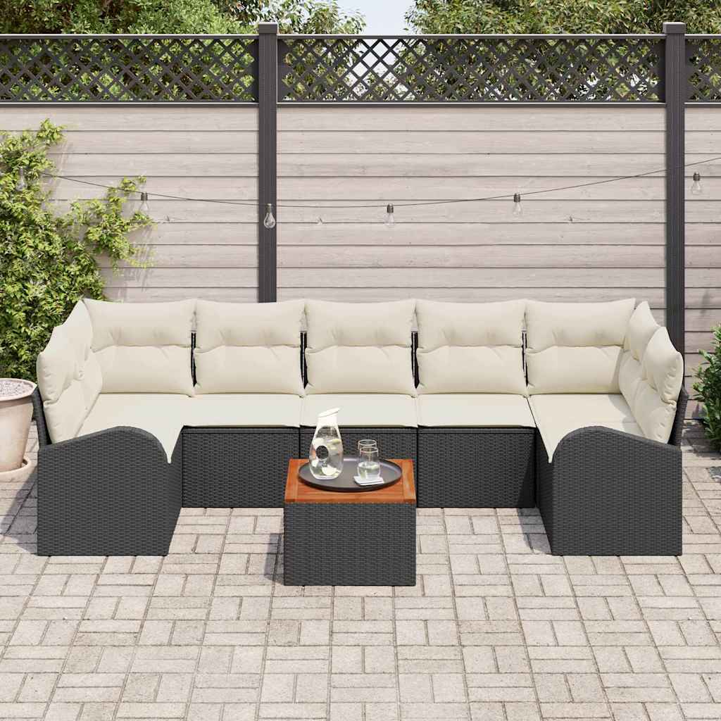 Ensemble de canapé de jardin 8 pcs Noir et Crème polyrotin - XIOS