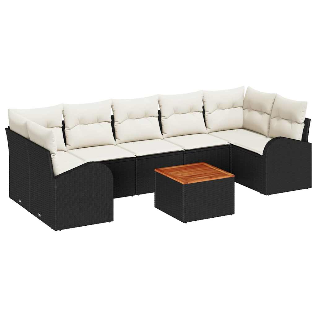 Ensemble de canapé de jardin 8 pcs Noir et Crème polyrotin - XIOS