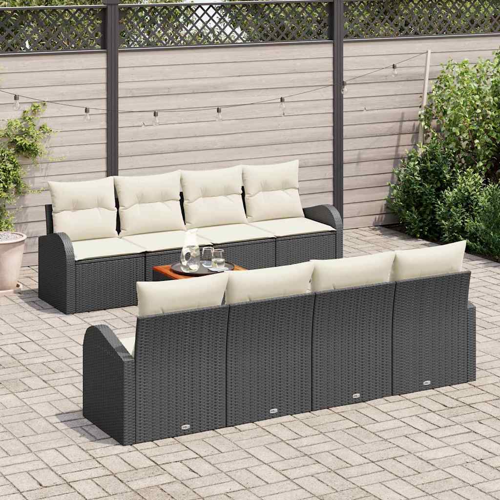 Ensemble de canapé de jardin 9 pcs Noir et Crème polyrotin - XIOS