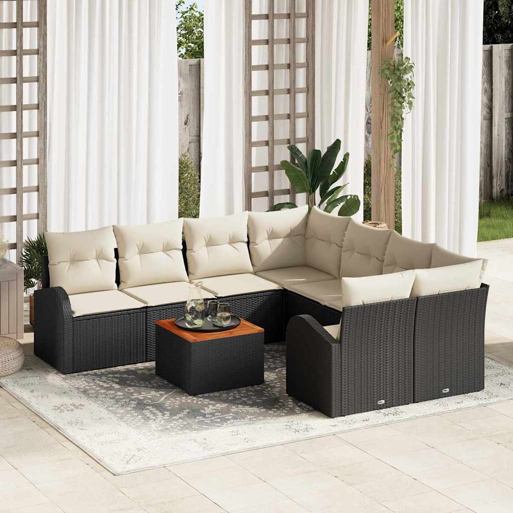 Ensemble de canapé de jardin 9 pcs Noir et Crème polyrotin - XIOS