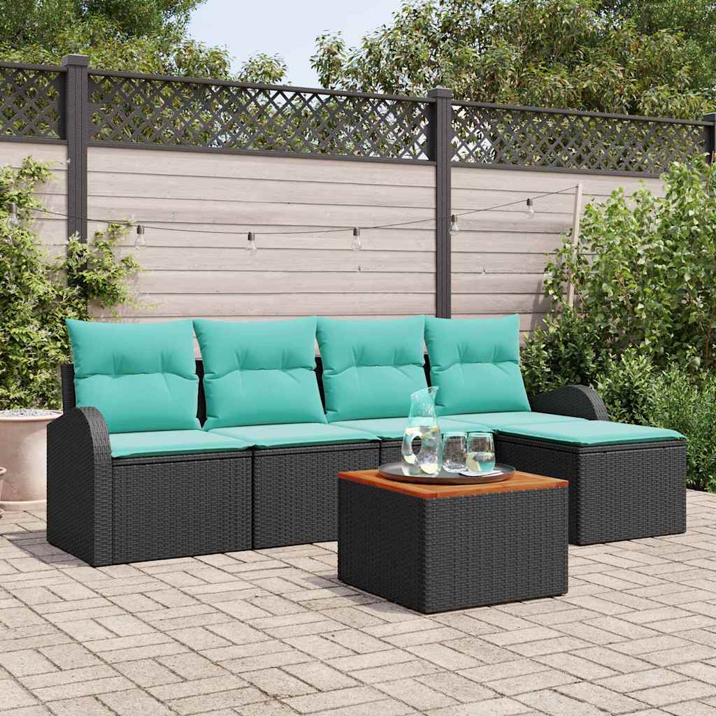 Ensemble de canapé de jardin 6 pcs Noir et turquoise polyrotin