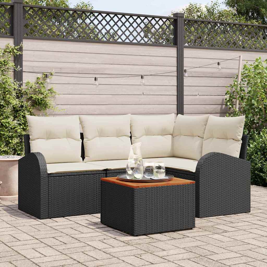Ensemble de canapé de jardin 5 pc Noir et Crème polyrotin