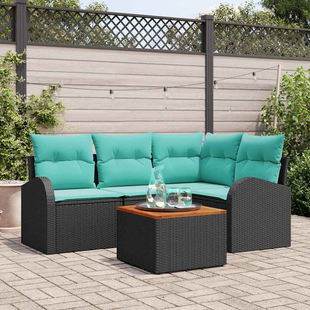 Ensemble de canapé de jardin 5 pcs Noir et turquoise polyrotin