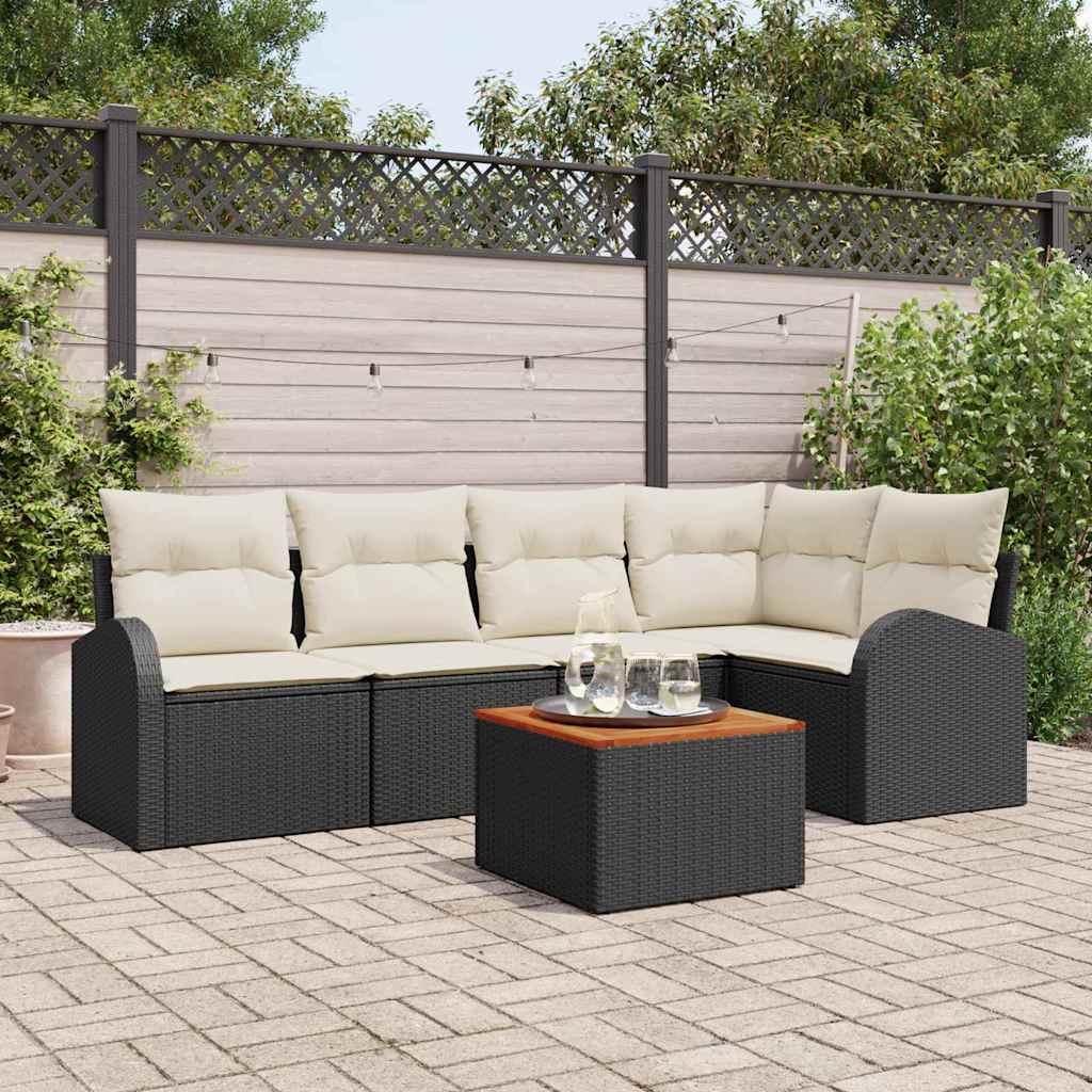 Ensemble de canapé de jardin 6 pcs Noir et Crème polyrotin - XIOS