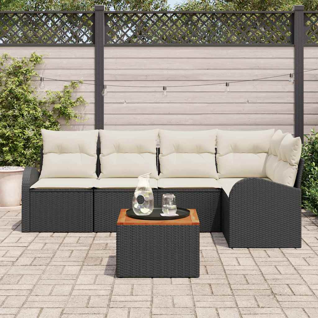 Ensemble de canapé de jardin 6 pcs Noir et Crème polyrotin - XIOS