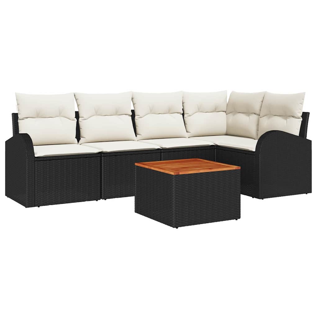 Ensemble de canapé de jardin 6 pcs Noir et Crème polyrotin - XIOS