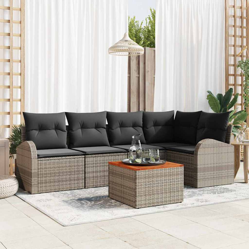 Ensemble de canapé de jardin 6 pc Gris polyrotin