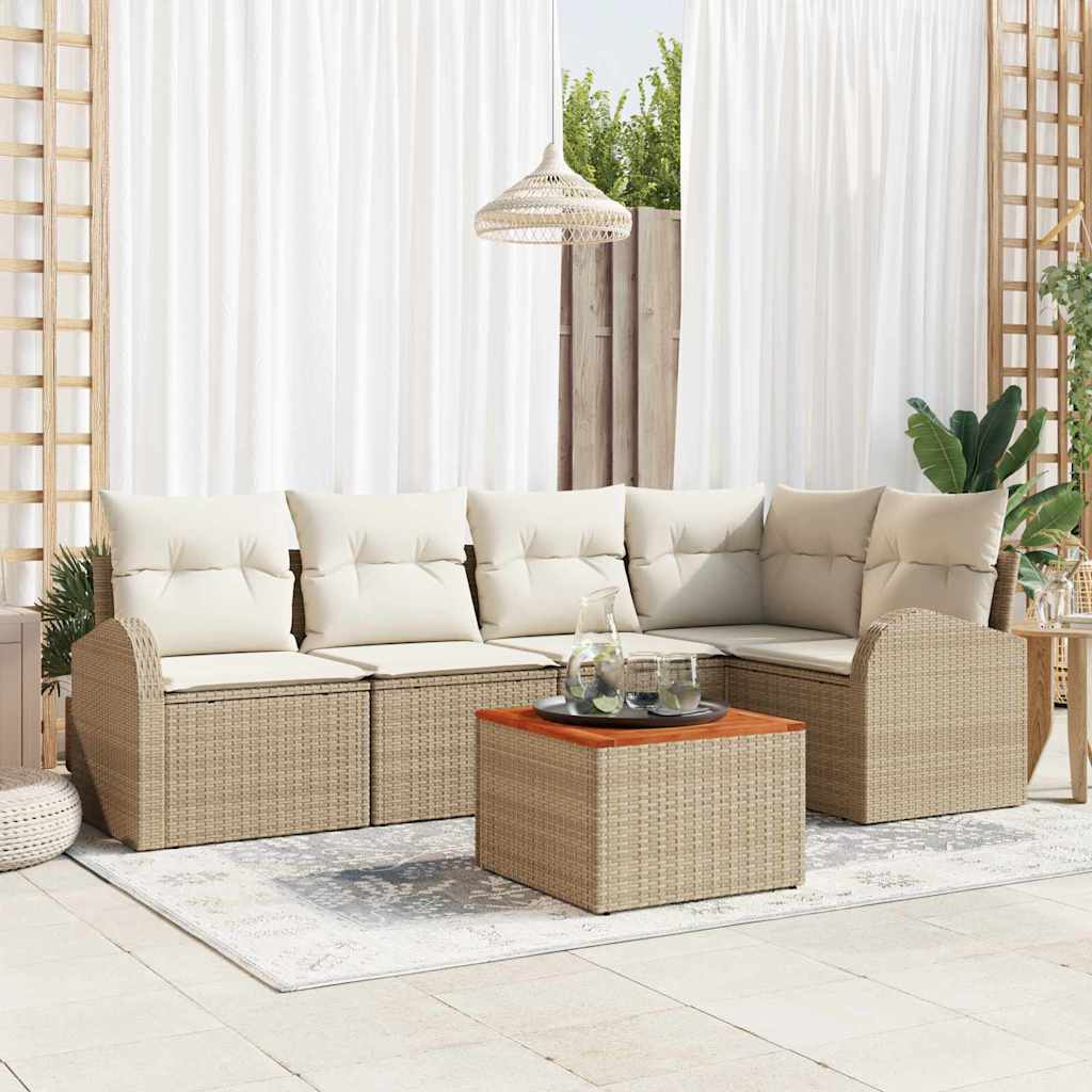 Ensemble de canapé de jardin 6 pc Beige et crème polyrotin