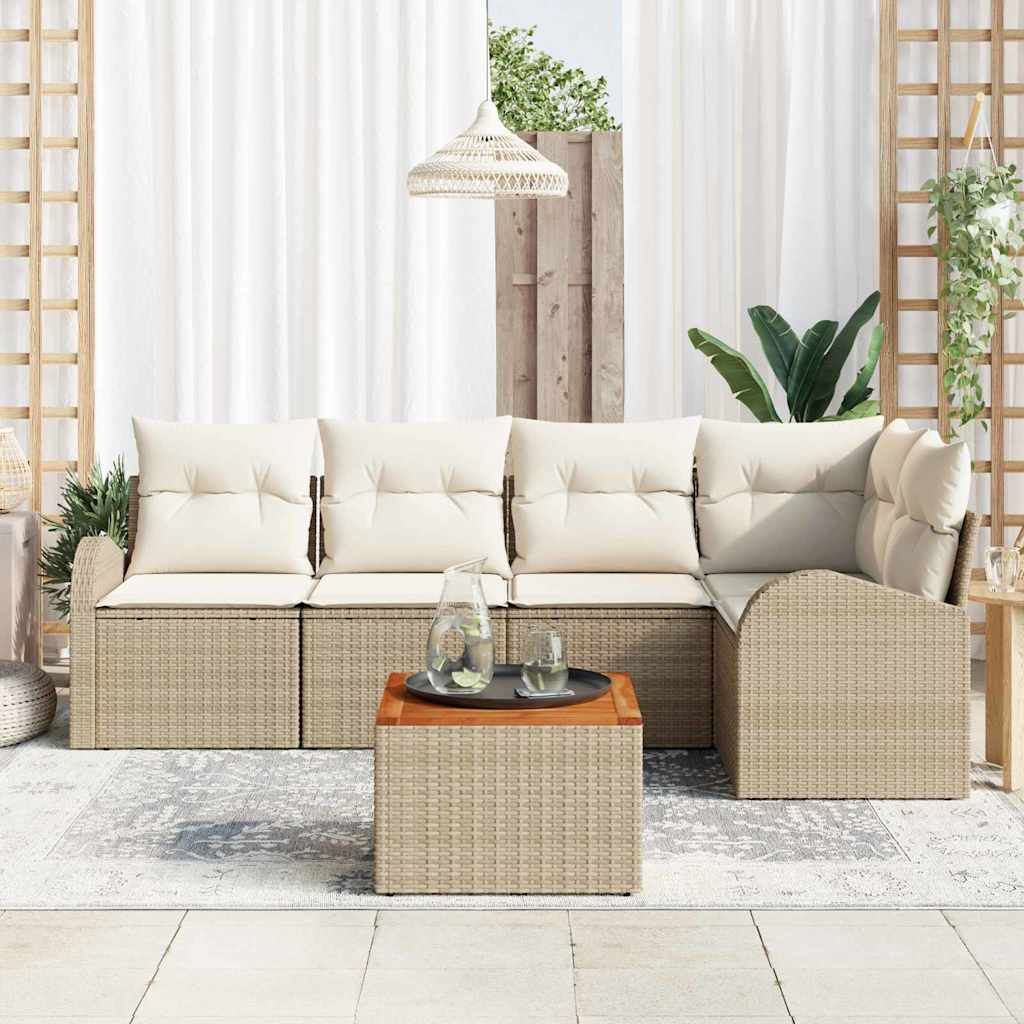 Ensemble de canapé de jardin 6 pc Beige et crème polyrotin