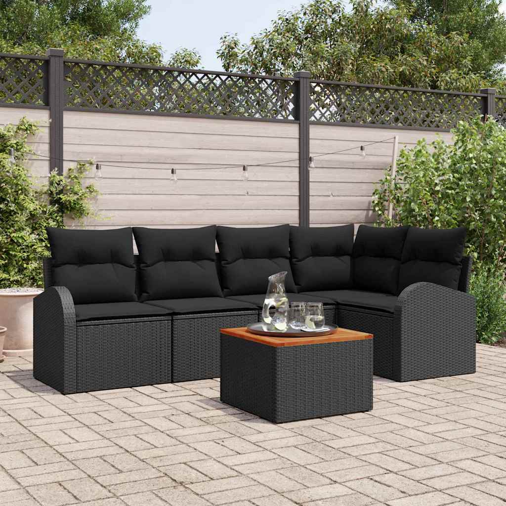 Ensemble de canapé de jardin avec stockage 6 pcs Noir polyrotin - XIOS