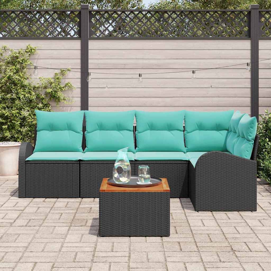 Ensemble de canapé de jardin 6 pcs Noir et turquoise polyrotin
