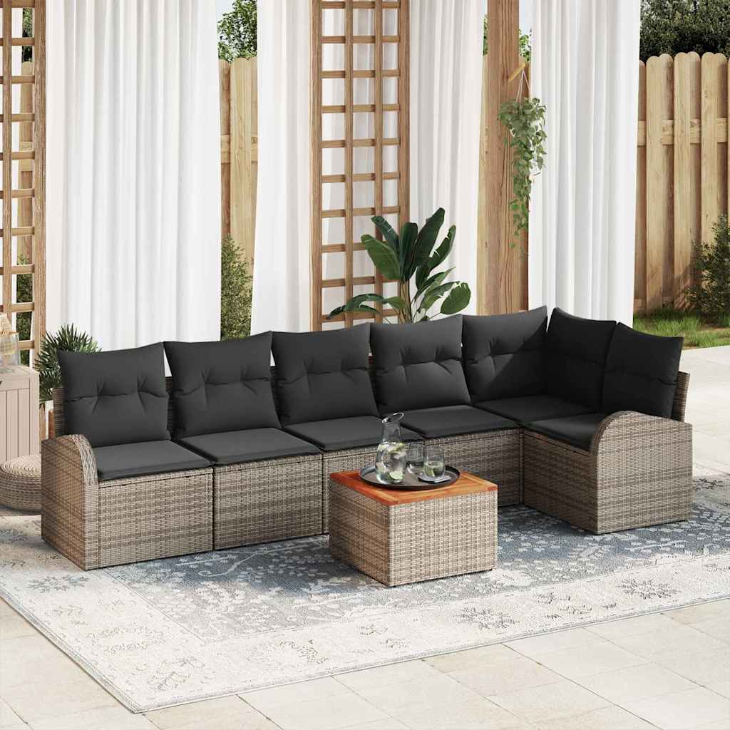 Ensemble de canapé de jardin 7 pc Gris polyrotin