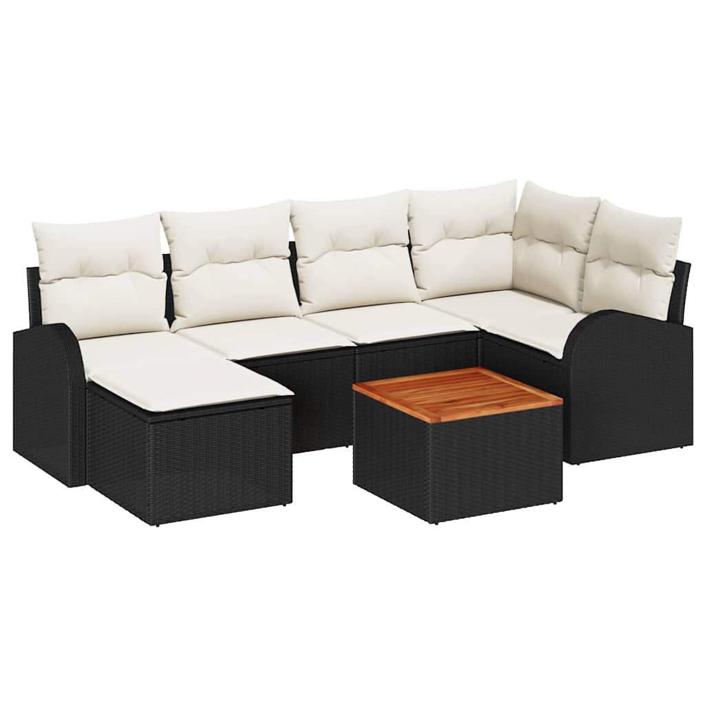 Ensemble de canapé de jardin 7 pcs Noir et Crème polyrotin - XIOS