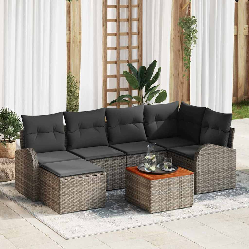 Ensemble de canapé de jardin 7 pc Gris polyrotin