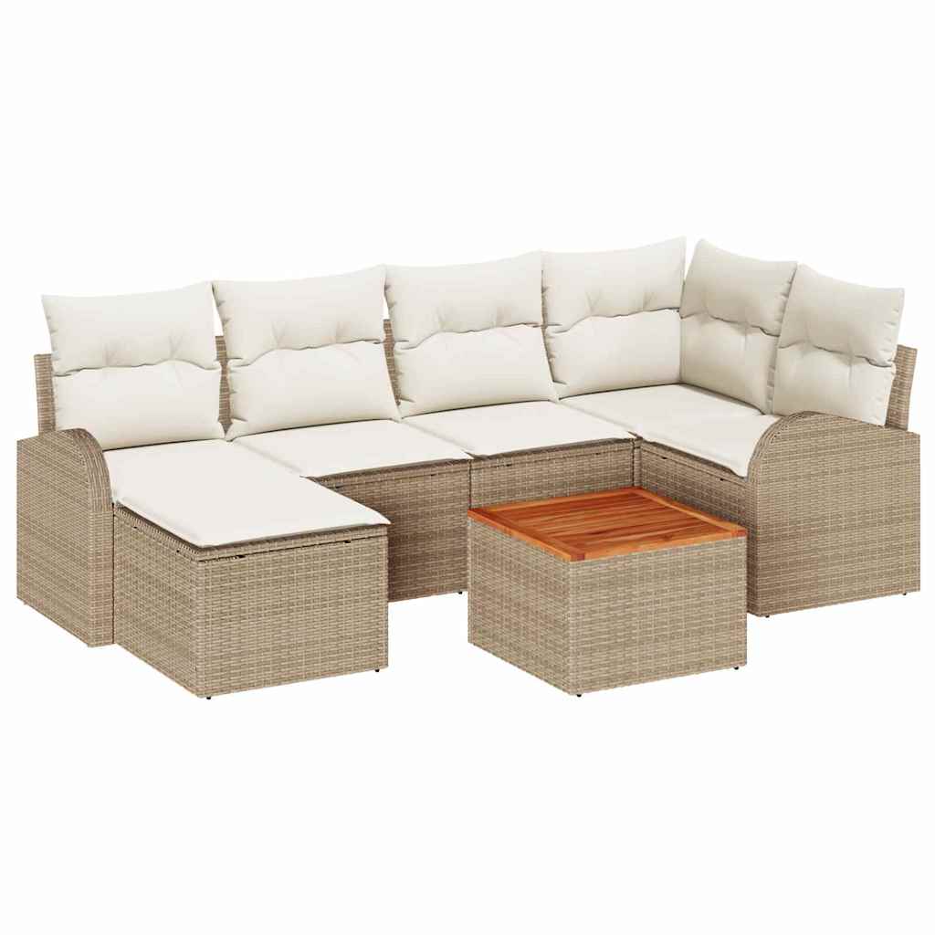 Ensemble de canapé de jardin 7 pc Beige et crème polyrotin