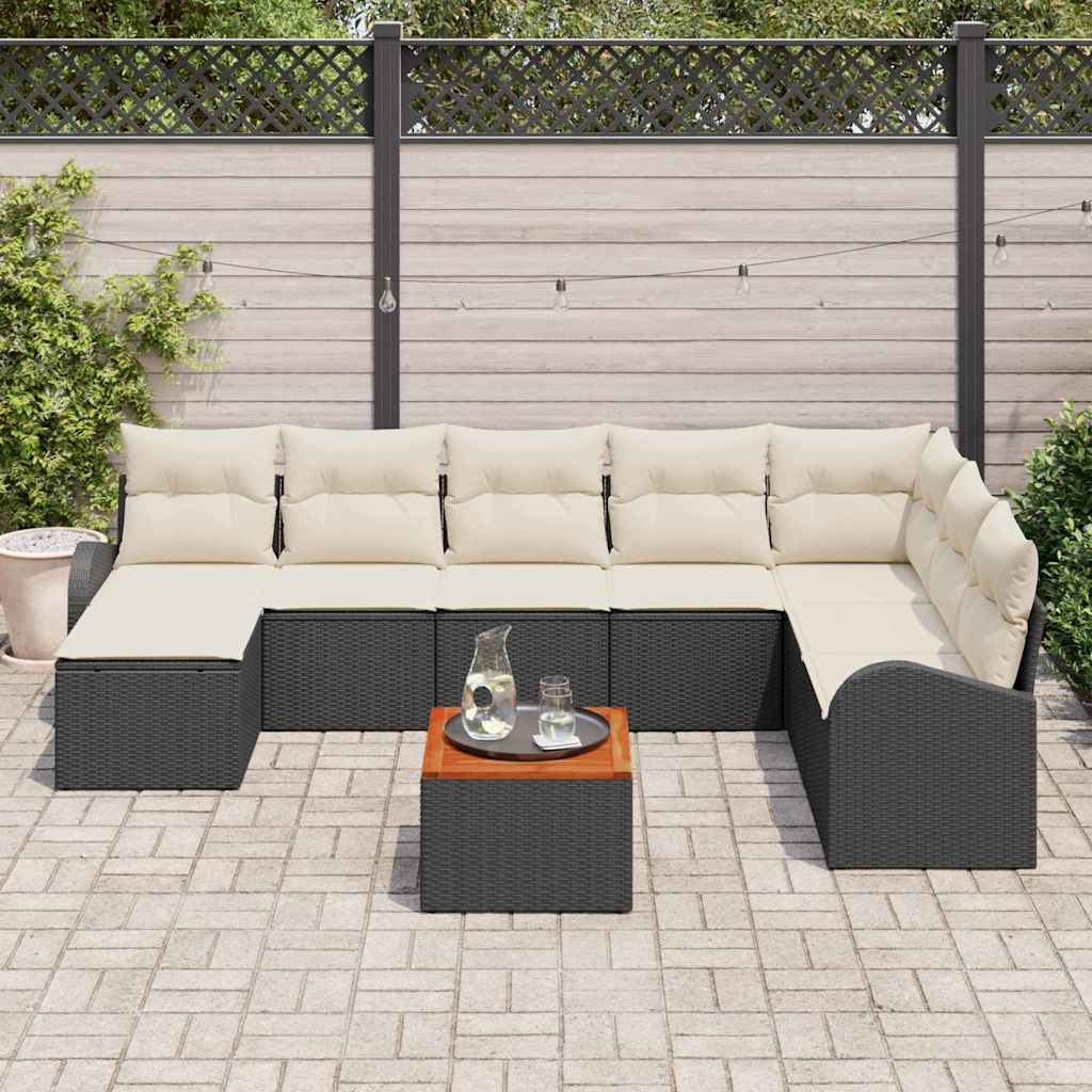 Ensemble de canapé de jardin 9 pc Noir et Crème polyrotin