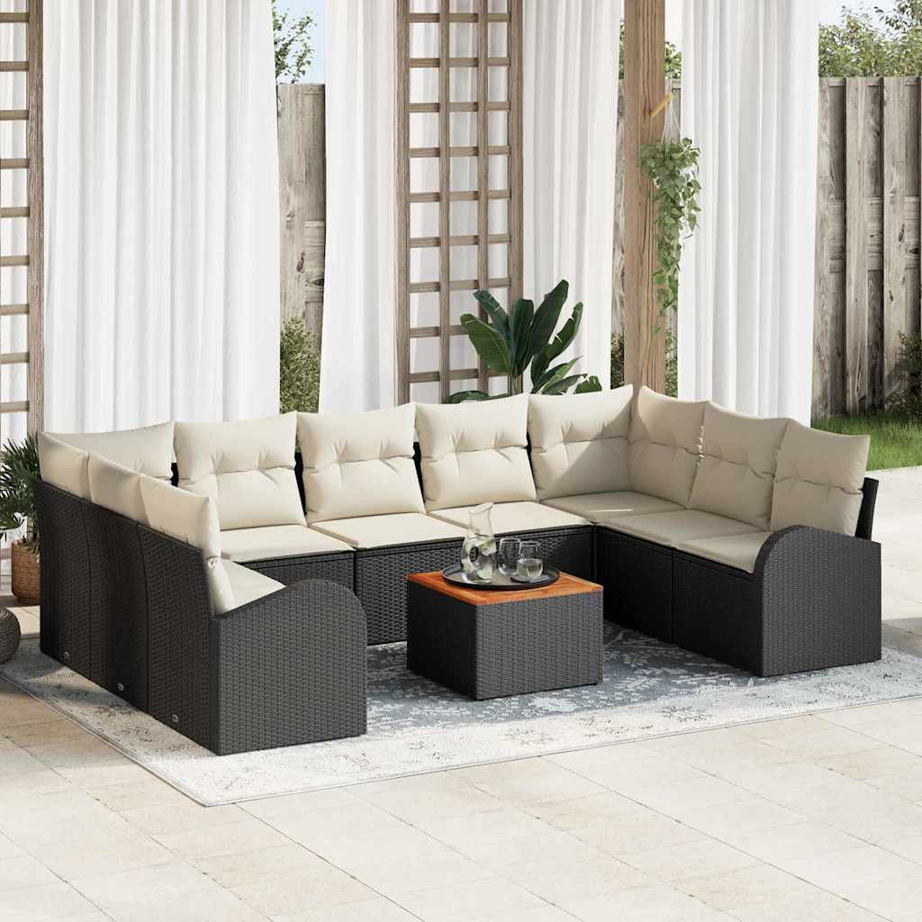 Ensemble de canapé de jardin 10 pcs Noir et Crème polyrotin - XIOS